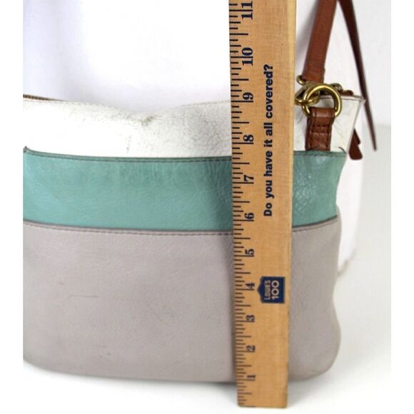 FOSSIL GRAY BLUE WHITE GENUINE LEATHER CROSSBODY ORGANIZER SHOULDER BAG PURSE - Picture 15 of 16